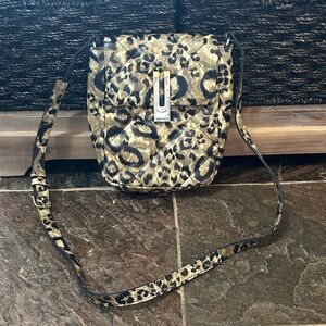 Vince Camuto Quilted Leather Crossbody Doty Leopard Bag with Adjustable Strap.